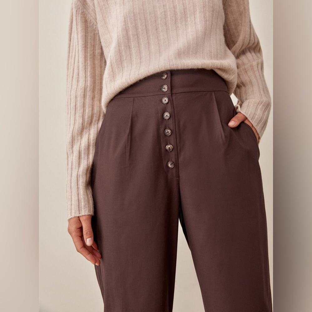 Reformation Brown Rox Button Front Wide Leg Trouser Pants Womens Size 12 - Picture 2 of 8